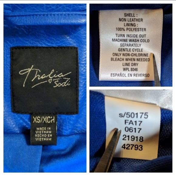 Thalia Sodi Moto Jacket Blue Faux Leather Gold Hardware Vegan Biker Y2K size XS - Picture 8 of 9